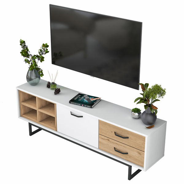 Rani AA134 Tv Ünitesi 2 Çekmeceli Açık Raflı 150 Cm Tv Sehpası Beyaz - Sepet Ceviz