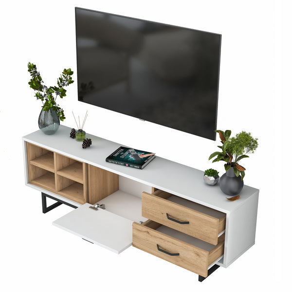 Rani AA134 Tv Ünitesi 2 Çekmeceli Açık Raflı 150 Cm Tv Sehpası Beyaz - Sepet Ceviz