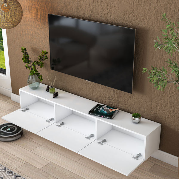 Rani AA136 Tv Ünitesi Düşer Kapaklı Metal Ayaklı Tv Sehpası 180 Cm Beyaz