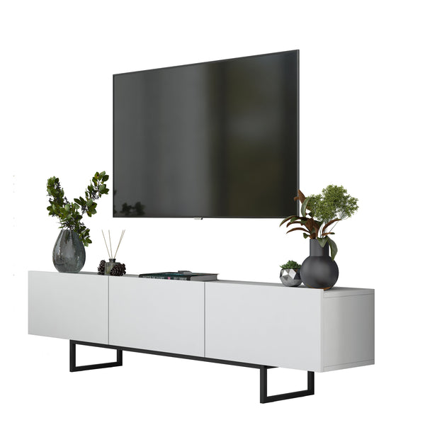Rani AA136 Tv Ünitesi Düşer Kapaklı Metal Ayaklı Tv Sehpası 180 Cm Beyaz