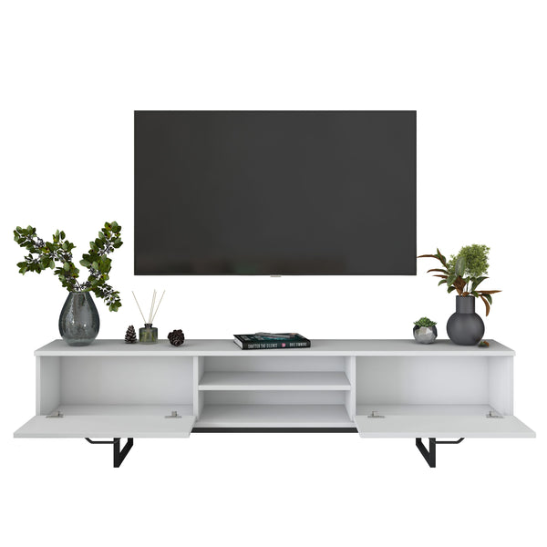Rani AA137 Tv Ünitesi Metal Ayaklı Raflı Tv Sehpası 180 cm Beyaz
