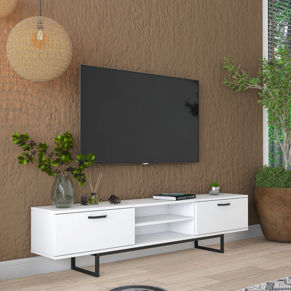 Rani AA137 Tv Ünitesi Metal Ayaklı Raflı Tv Sehpası 180 cm Beyaz