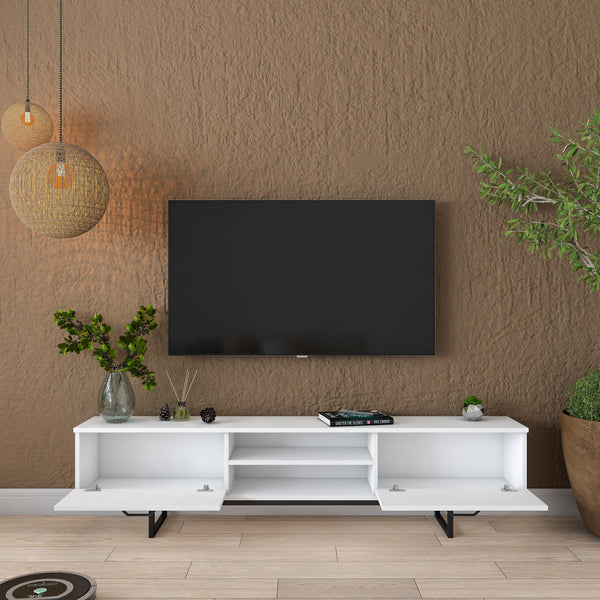 Rani AA137 Tv Ünitesi Metal Ayaklı Raflı Tv Sehpası 180 cm Beyaz