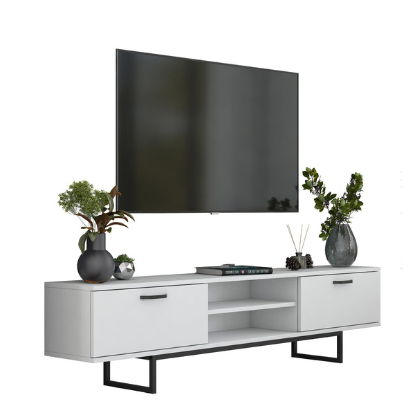 Rani AA137 Tv Ünitesi Metal Ayaklı Raflı Tv Sehpası 180 cm Beyaz