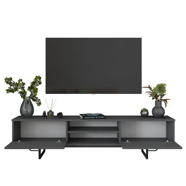 Rani AA137 Tv Ünitesi Metal Ayaklı Raflı Tv Sehpası 180 cm Antrasit