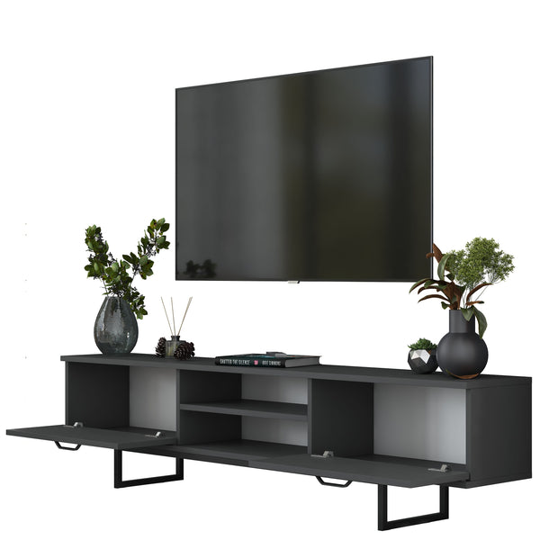 Rani AA137 Tv Ünitesi Metal Ayaklı Raflı Tv Sehpası 180 cm Antrasit