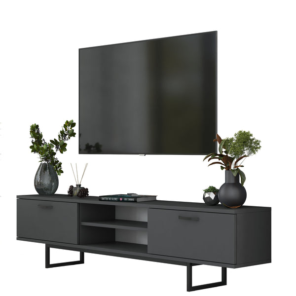 Rani AA137 Tv Ünitesi Metal Ayaklı Raflı Tv Sehpası 180 cm Antrasit