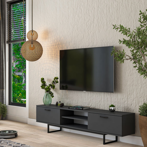 Rani AA137 Tv Ünitesi Metal Ayaklı Raflı Tv Sehpası 180 cm Antrasit