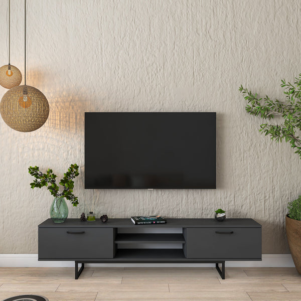 Rani AA137 Tv Ünitesi Metal Ayaklı Raflı Tv Sehpası 180 cm Antrasit