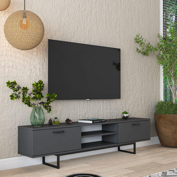Rani AA137 Tv Ünitesi Metal Ayaklı Raflı Tv Sehpası 180 cm Antrasit