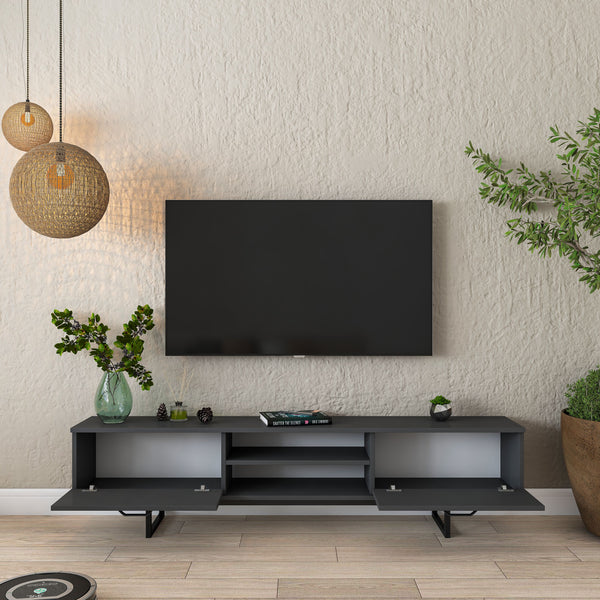 Rani AA137 Tv Ünitesi Metal Ayaklı Raflı Tv Sehpası 180 cm Antrasit