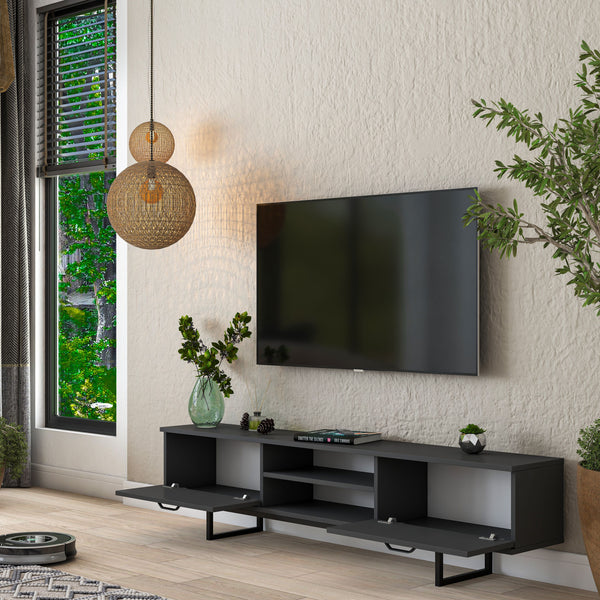 Rani AA137 Tv Ünitesi Metal Ayaklı Raflı Tv Sehpası 180 cm Antrasit