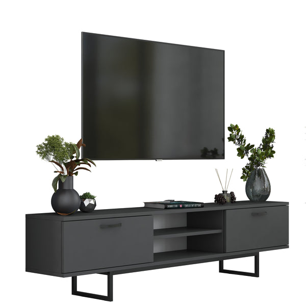 Rani AA137 Tv Ünitesi Metal Ayaklı Raflı Tv Sehpası 180 cm Antrasit