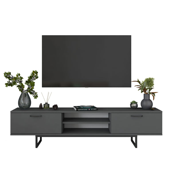 Rani AA137 Tv Ünitesi Metal Ayaklı Raflı Tv Sehpası 180 cm Antrasit