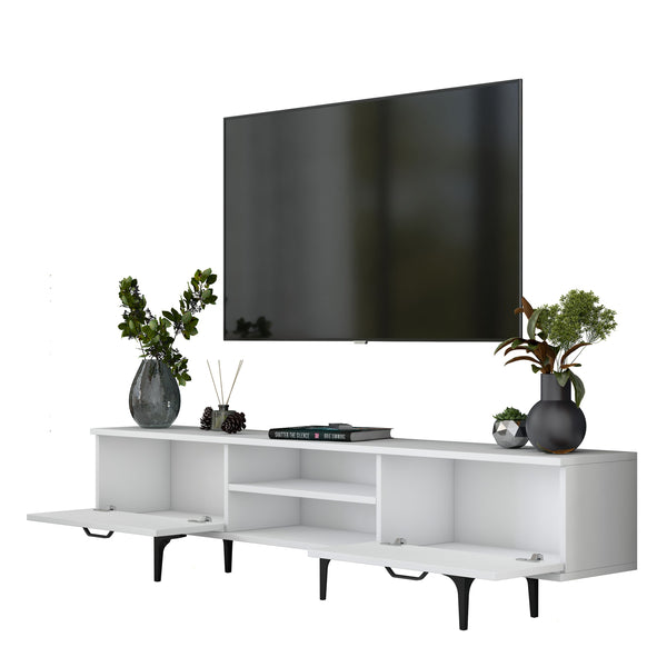 Rani AA146 Tv Ünitesi Modern Ayaklı Raflı Tv Sehpası 180 cm Beyaz