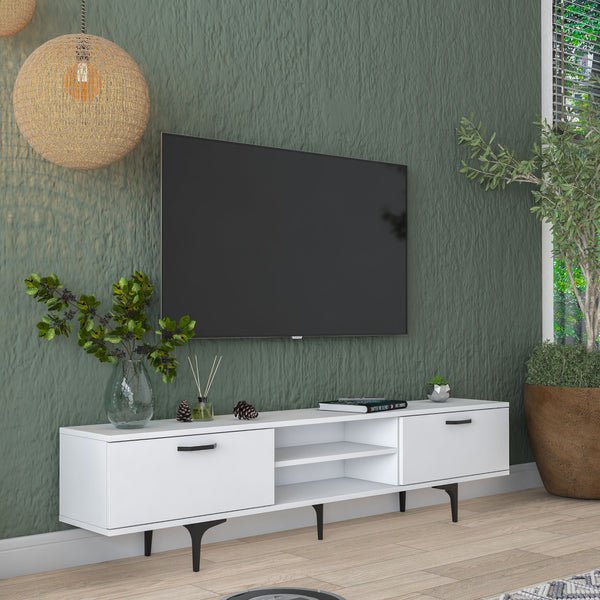 Rani AA146 Tv Ünitesi Modern Ayaklı Raflı Tv Sehpası 180 cm Beyaz