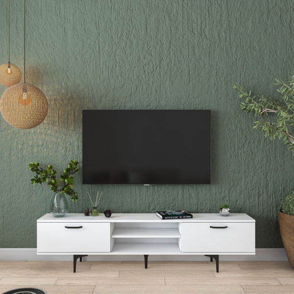 Rani AA146 Tv Ünitesi Modern Ayaklı Raflı Tv Sehpası 180 cm Beyaz