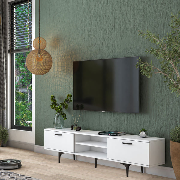 Rani AA146 Tv Ünitesi Modern Ayaklı Raflı Tv Sehpası 180 cm Beyaz