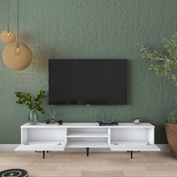 Rani AA146 Tv Ünitesi Modern Ayaklı Raflı Tv Sehpası 180 cm Beyaz