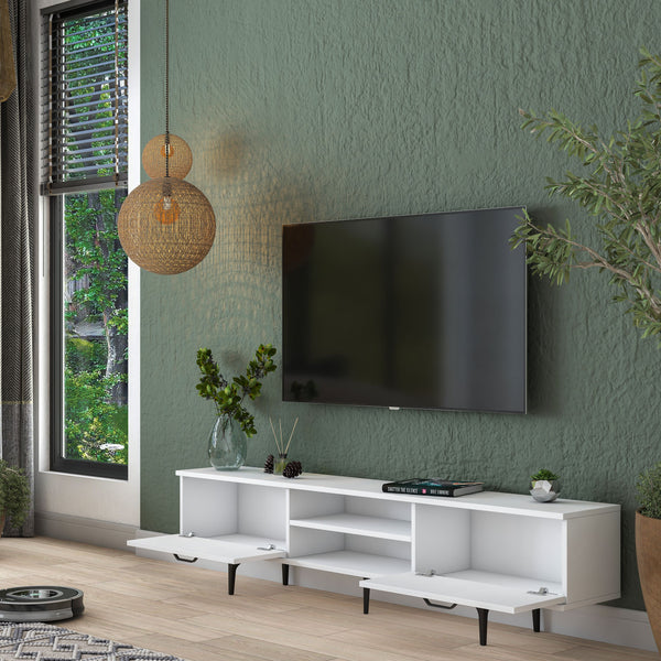 Rani AA146 Tv Ünitesi Modern Ayaklı Raflı Tv Sehpası 180 cm Beyaz