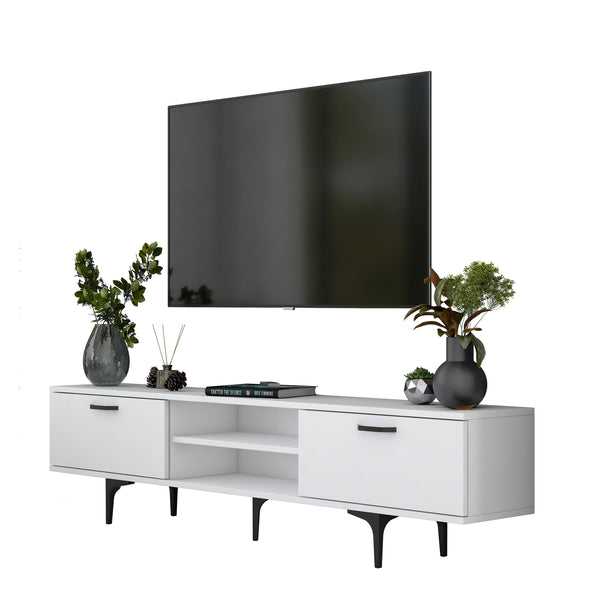 Rani AA146 Tv Ünitesi Modern Ayaklı Raflı Tv Sehpası 180 cm Beyaz