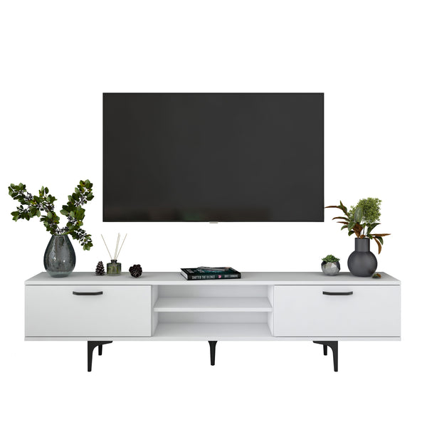 Rani AA146 Tv Ünitesi Modern Ayaklı Raflı Tv Sehpası 180 cm Beyaz