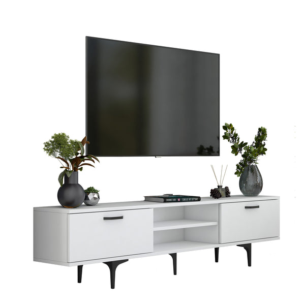 Rani AA146 Tv Ünitesi Modern Ayaklı Raflı Tv Sehpası 180 cm Beyaz