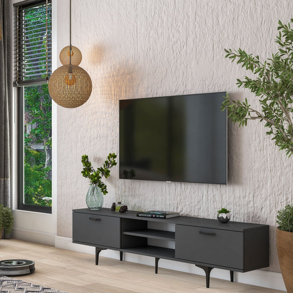 Rani AA146 Tv Ünitesi Modern Ayaklı Raflı Tv Sehpası 180 cm Antrasit