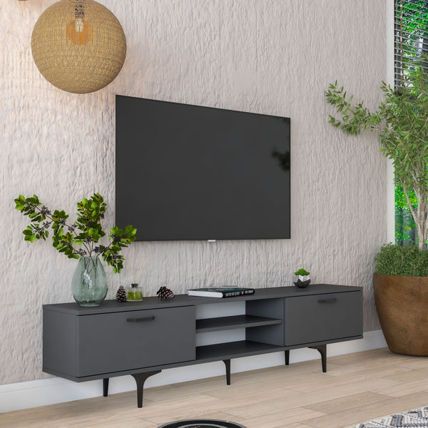 Rani AA146 Tv Ünitesi Modern Ayaklı Raflı Tv Sehpası 180 cm Antrasit