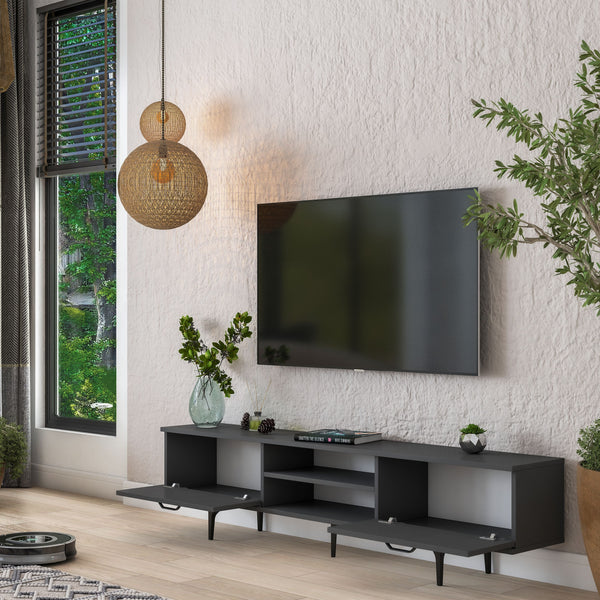 Rani AA146 Tv Ünitesi Modern Ayaklı Raflı Tv Sehpası 180 cm Antrasit