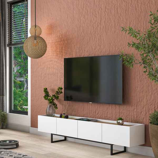 Rani AA139 Tv Ünitesi Düşer Kapaklı Metal Ayaklı Tv Sehpası 180 Cm Beyaz - Sepet Ceviz