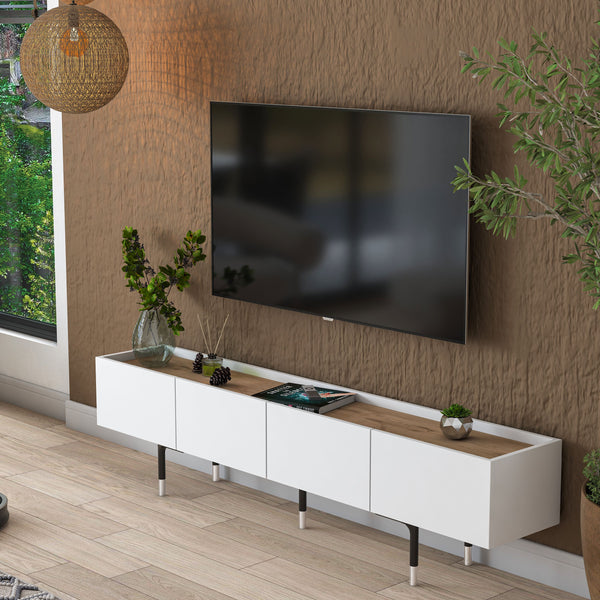 Rani AA138 Tv Ünitesi Düşer Kapaklı Ayaklı Tv Sehpası 180 Cm Beyaz - Sepet Ceviz