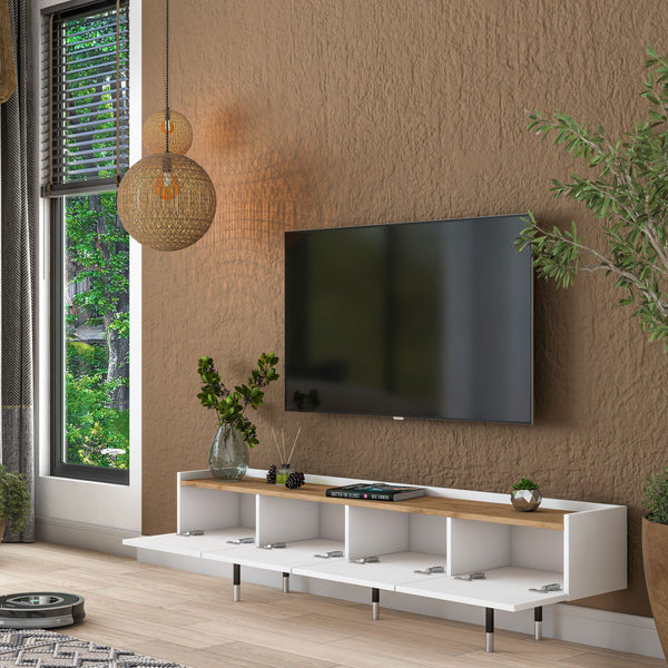 Rani AA138 Tv Ünitesi Düşer Kapaklı Ayaklı Tv Sehpası 180 Cm Beyaz - Sepet Ceviz