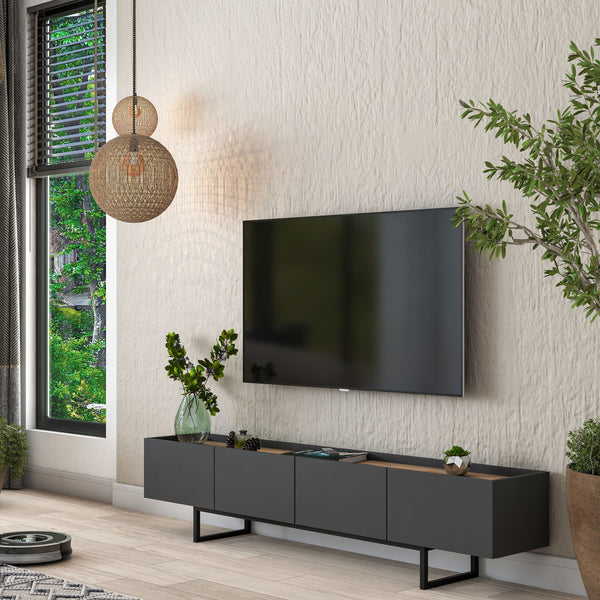 Rani AA139 Tv Ünitesi Düşer Kapaklı Metal Ayaklı Tv Sehpası 180 Cm Antrasit - Sepet Ceviz