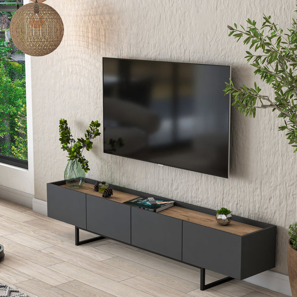 Rani AA139 Tv Ünitesi Düşer Kapaklı Metal Ayaklı Tv Sehpası 180 Cm Antrasit - Sepet Ceviz