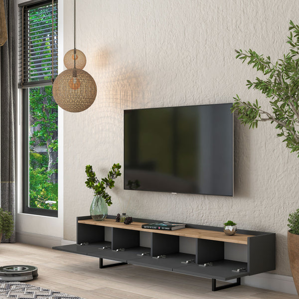 Rani AA139 Tv Ünitesi Düşer Kapaklı Metal Ayaklı Tv Sehpası 180 Cm Antrasit - Sepet Ceviz