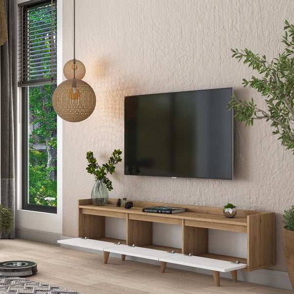 Rani AA140 Tv Ünitesi Düşer Kapaklı Tv Sehpası 180 Cm Sepet Ceviz - Beyaz