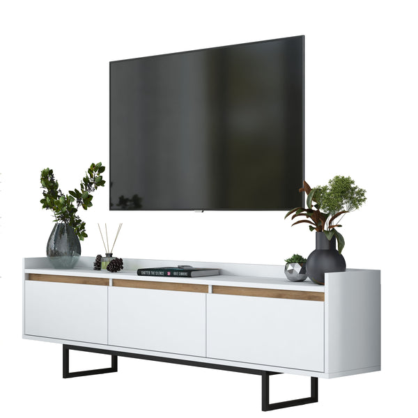 Rani AA141 Tv Ünitesi Düşer Kapaklı Metal Ayaklı Tv Sehpası 180 Cm Beyaz - Sepet Ceviz
