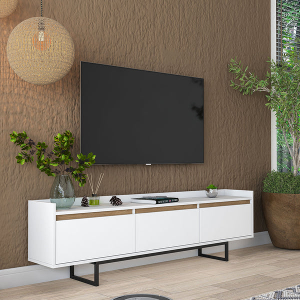 Rani AA141 Tv Ünitesi Düşer Kapaklı Metal Ayaklı Tv Sehpası 180 Cm Beyaz - Sepet Ceviz