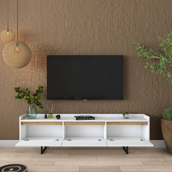 Rani AA141 Tv Ünitesi Düşer Kapaklı Metal Ayaklı Tv Sehpası 180 Cm Beyaz - Sepet Ceviz
