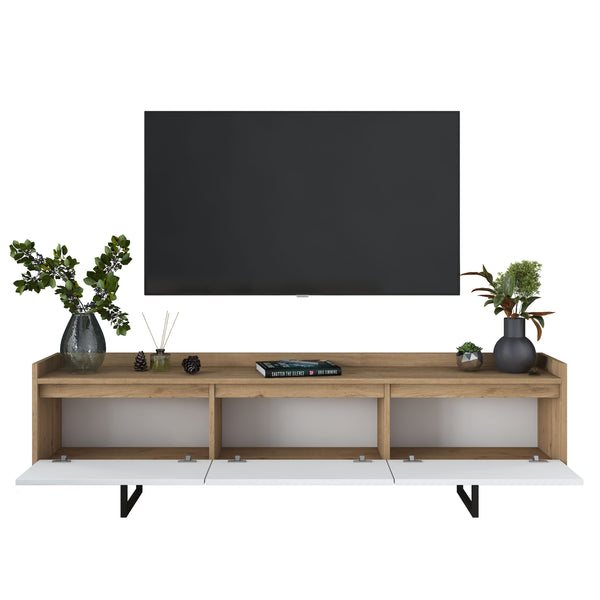 Rani AA141 Tv Ünitesi Düşer Kapaklı Metal Ayaklı Tv Sehpası 180 Cm Sepet Ceviz - Beyaz