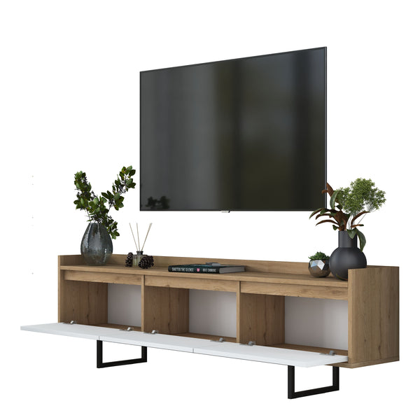 Rani AA141 Tv Ünitesi Düşer Kapaklı Metal Ayaklı Tv Sehpası 180 Cm Sepet Ceviz - Beyaz