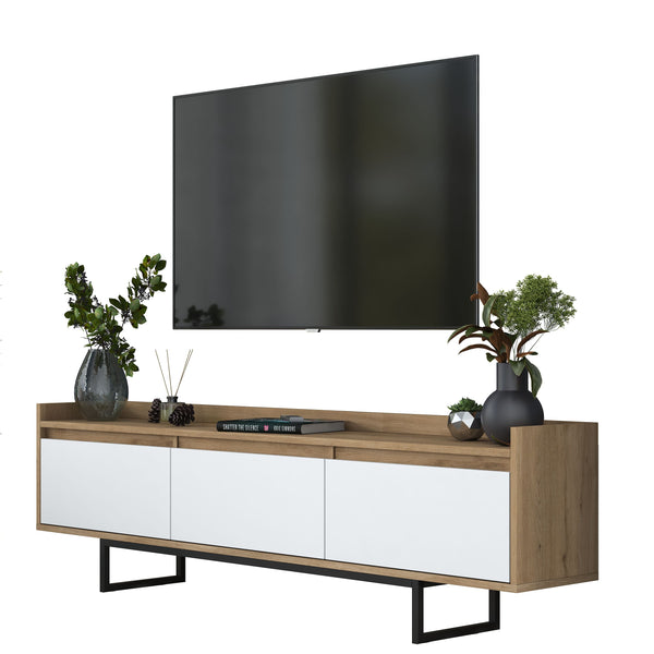 Rani AA141 Tv Ünitesi Düşer Kapaklı Metal Ayaklı Tv Sehpası 180 Cm Sepet Ceviz - Beyaz