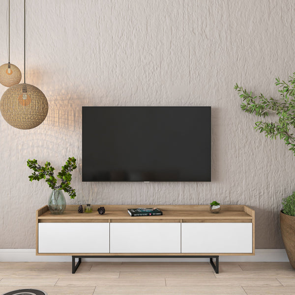 Rani AA141 Tv Ünitesi Düşer Kapaklı Metal Ayaklı Tv Sehpası 180 Cm Sepet Ceviz - Beyaz