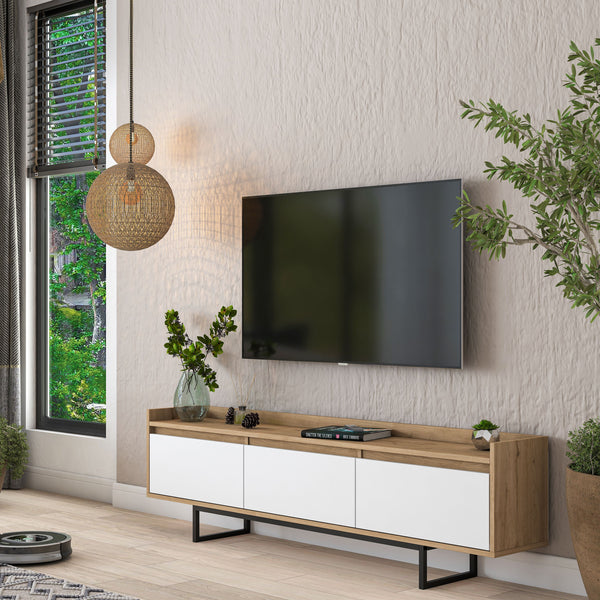 Rani AA141 Tv Ünitesi Düşer Kapaklı Metal Ayaklı Tv Sehpası 180 Cm Sepet Ceviz - Beyaz