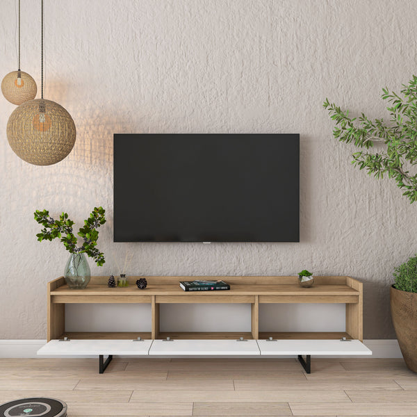 Rani AA141 Tv Ünitesi Düşer Kapaklı Metal Ayaklı Tv Sehpası 180 Cm Sepet Ceviz - Beyaz
