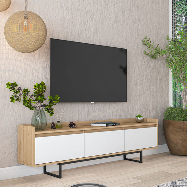 Rani AA141 Tv Ünitesi Düşer Kapaklı Metal Ayaklı Tv Sehpası 180 Cm Sepet Ceviz - Beyaz