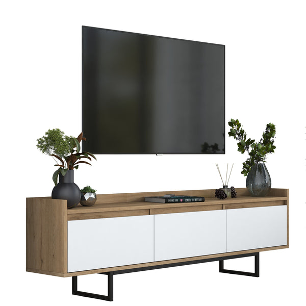 Rani AA141 Tv Ünitesi Düşer Kapaklı Metal Ayaklı Tv Sehpası 180 Cm Sepet Ceviz - Beyaz