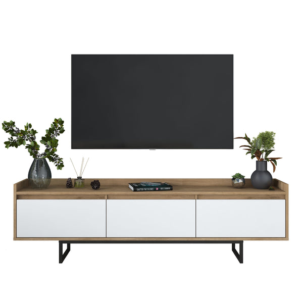 Rani AA141 Tv Ünitesi Düşer Kapaklı Metal Ayaklı Tv Sehpası 180 Cm Sepet Ceviz - Beyaz
