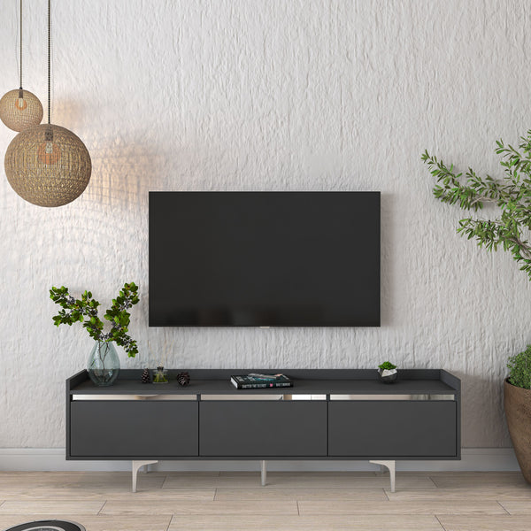 Rani AA147 Tv Ünitesi Düşer Kapaklı Aynalı Çıtalı Tv Sehpası 180 Cm Antrasit